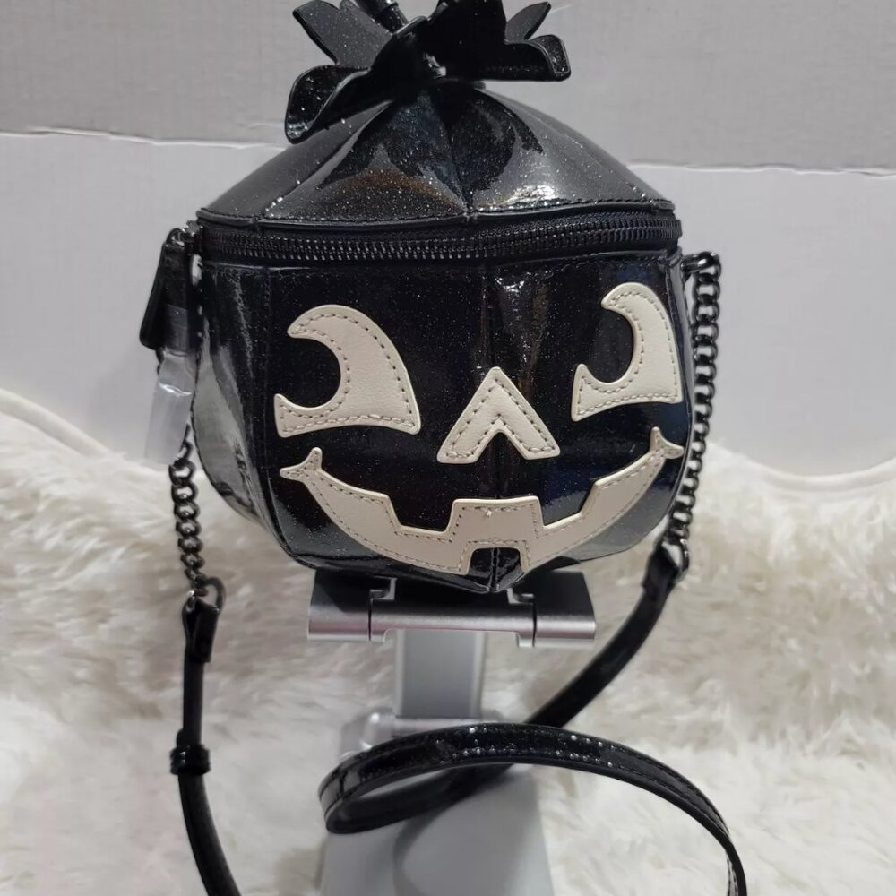 Mad Engine Silver Glitter Black Halloween Pumpkin Crossbody Bag - NWT